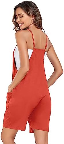 Women's Summer Casual Sleeveless Rompers Loose Adjustable Spaghetti Strap Shorts Jumpsuit with Pockets