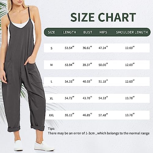 Women's Casual Sleeveless Jumpsuits Adjustbale Spaghetti Strap Loose Romper Long Pants Overalls with Pockets